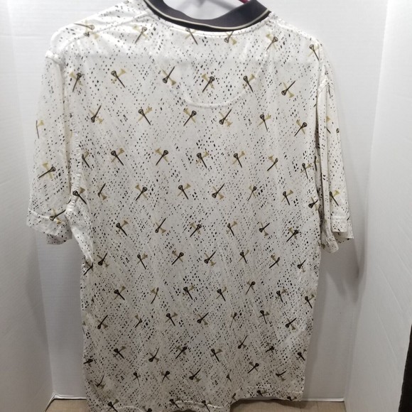 Penguin Sport Men's Polo Shirt Size M Ivory With Golf Tees Print Short Sleeve - Picture 2 of 9